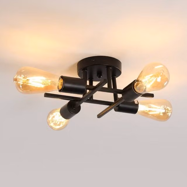 Pheashine Black Industrial Metal Ceiling Light with E27 Base, Diameter: 28 cm