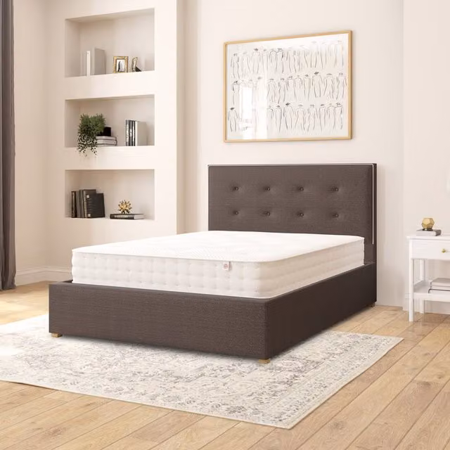 Aspire Presley Fabric Ottoman Storage Bed in Grey Saxon Twill, W/D/H: 140 x 200 cm