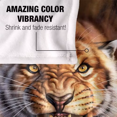 JQ Licensing Jlo Saber-Toothed Tiger Super Soft Silky Touch Fleece Throw Blanket, Multicolour, W/D/H: 91 x 147 cm – 3