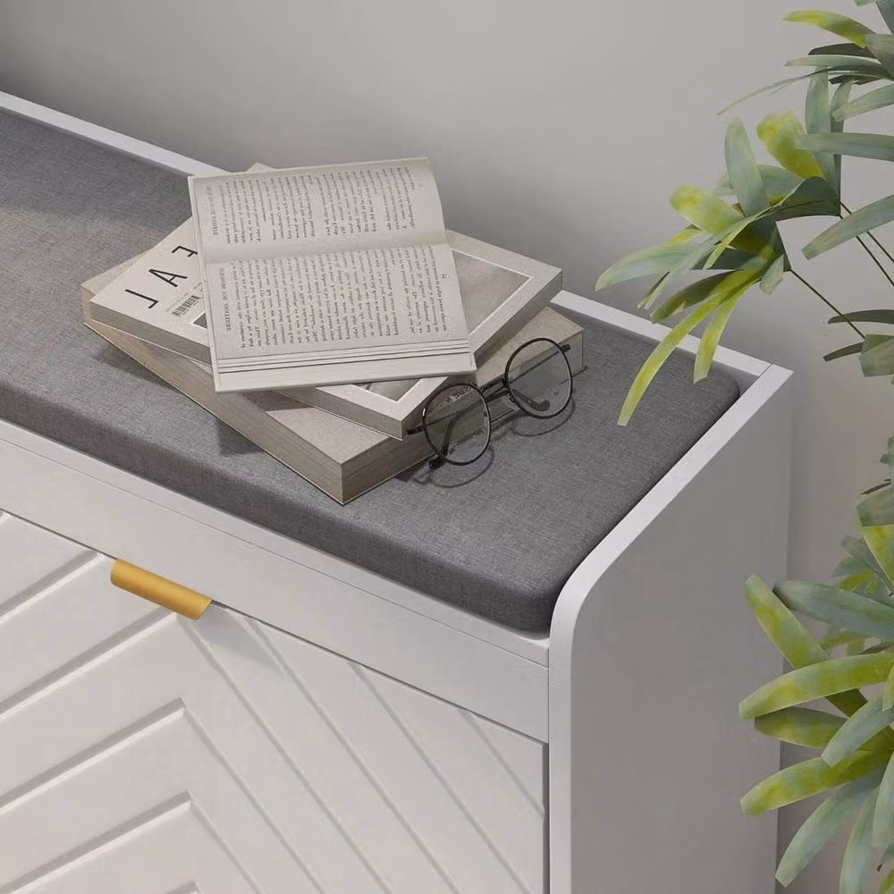 Kelvenix Slim Shoe Storage Bench with Fabric Seat in White – 2