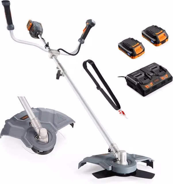 VonHaus 2 in 1 Cordless Grass Trimmer and Brush Cutter with Steel Blade and Rechargeable Battery, Grey