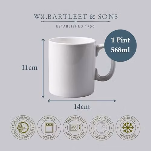 WM Bartleet & Sons 1750 Set of 4 Porcelain Mugs, 568ml, White and Red – 5