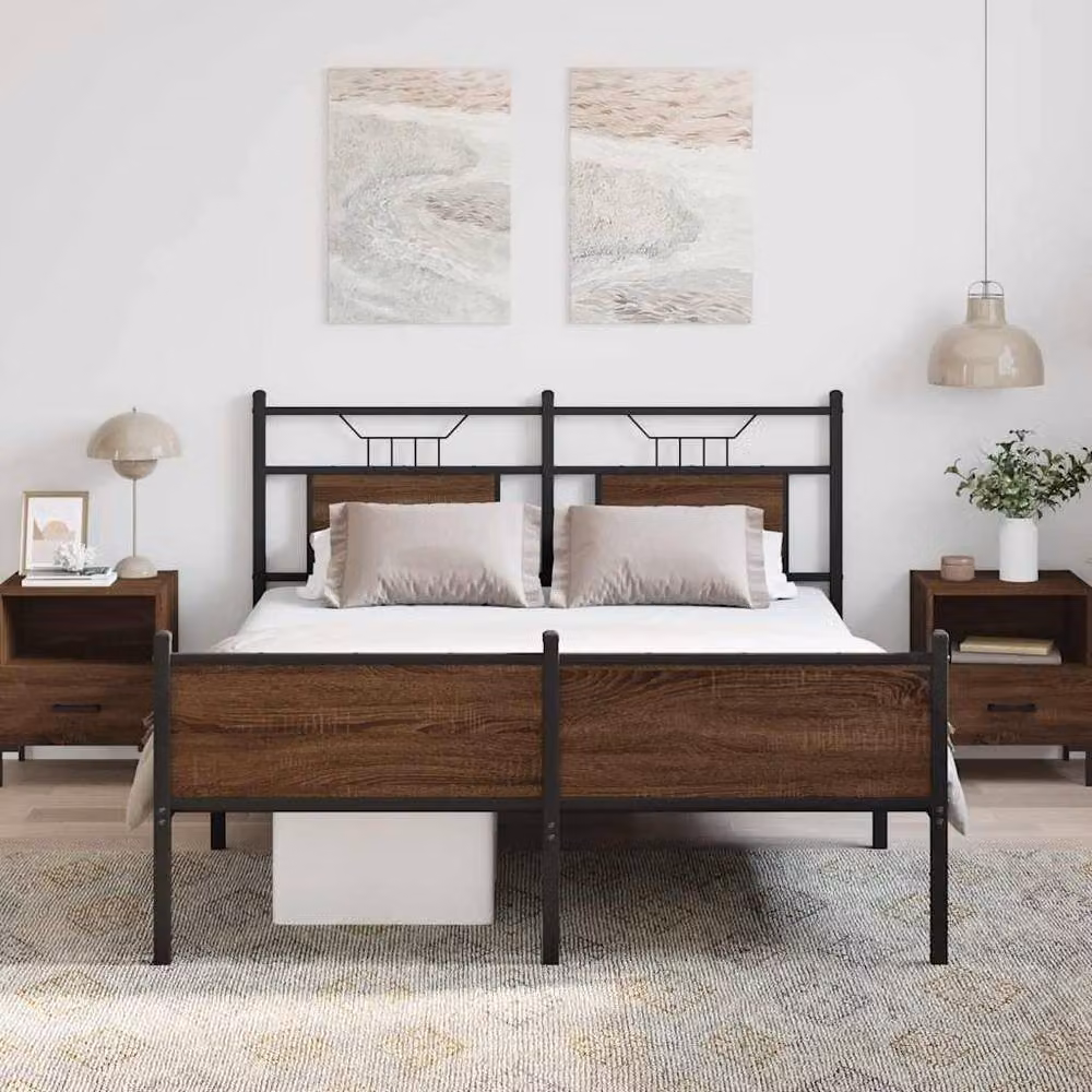 Berkfield Home Durable Bed Frame in Brown Oak, W/D/H: 140 x 200 x 91.5 cm – 3