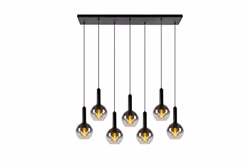 Lucide Marius Dimmable Adjustable Bar Pendant Light in Black with 7 x E27 Glass Shades – 1