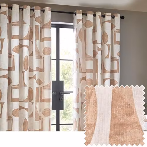 HOEM Carro Abstract Geometric Eyelet Curtains in Clay and Pink, Pair, W: 229 cm, H: 183 cm – 1