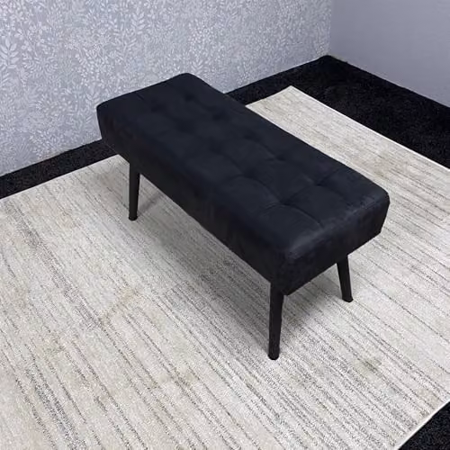 KOSY KOALA Modern Dining Room Furniture Set with Rectangular Wood Table, 2 Grey Velvet Chairs and Black Bench – 3