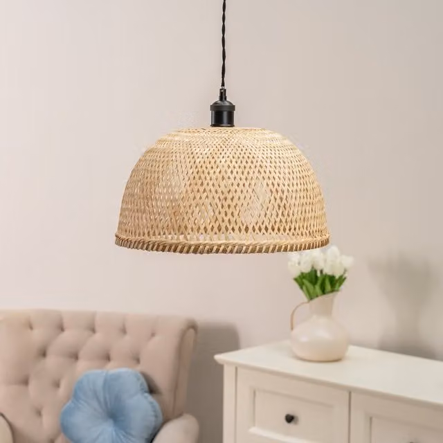 ValueLights Rosa Natural Bamboo Dome Handmade Ceiling Light Shade in Beige and Yellow