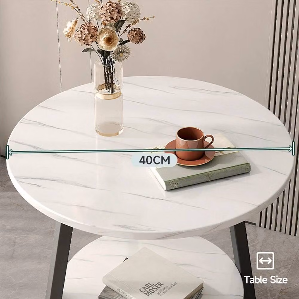KORVIXA Modern White Coffee and Side Table with Steel Cross Base and MDF Storage Tiers W/D/H: 100 x 100 x 100 cm – 2