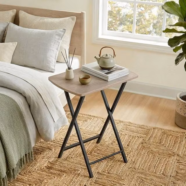 FLAVORA Grey Folding TV Snack Tray Side Bedside Table, W/D/H: 48 x 36 x 66 cm – 1