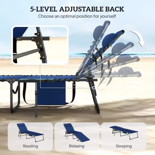 Outsunny Set of 2 Folding Sun Loungers in Blue with Textilene Fabric, Cup Holders and Adjustable Headrests, W/D/H: 190 x 60 x 31 cm – 4