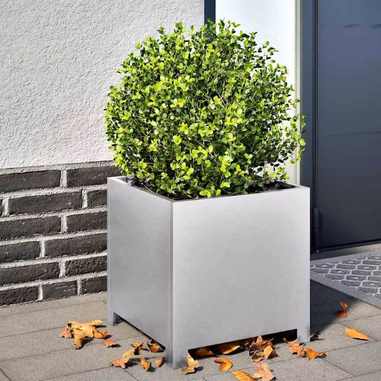 Berkfield Home Garden Galvanised Steel Planter Tubs, Silver, Set of 2, W/D/H: 40 x 40 x 40 cm