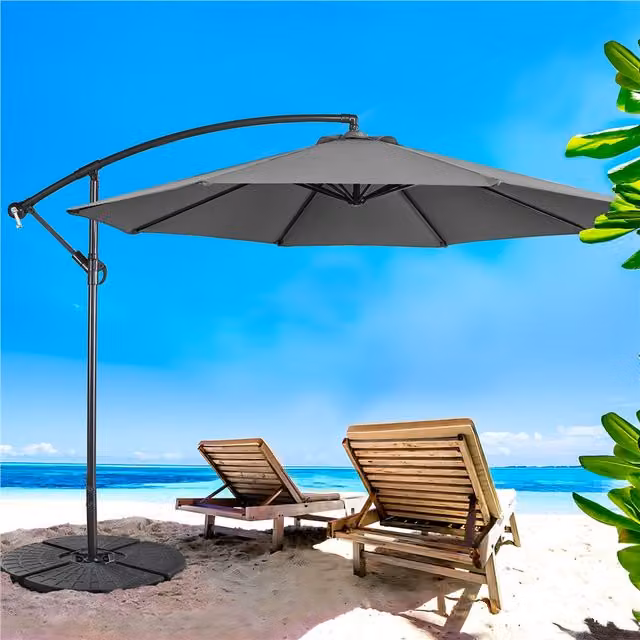 Yaheetech Grey Adjustable Cantilever Patio Umbrella Banana Parasol