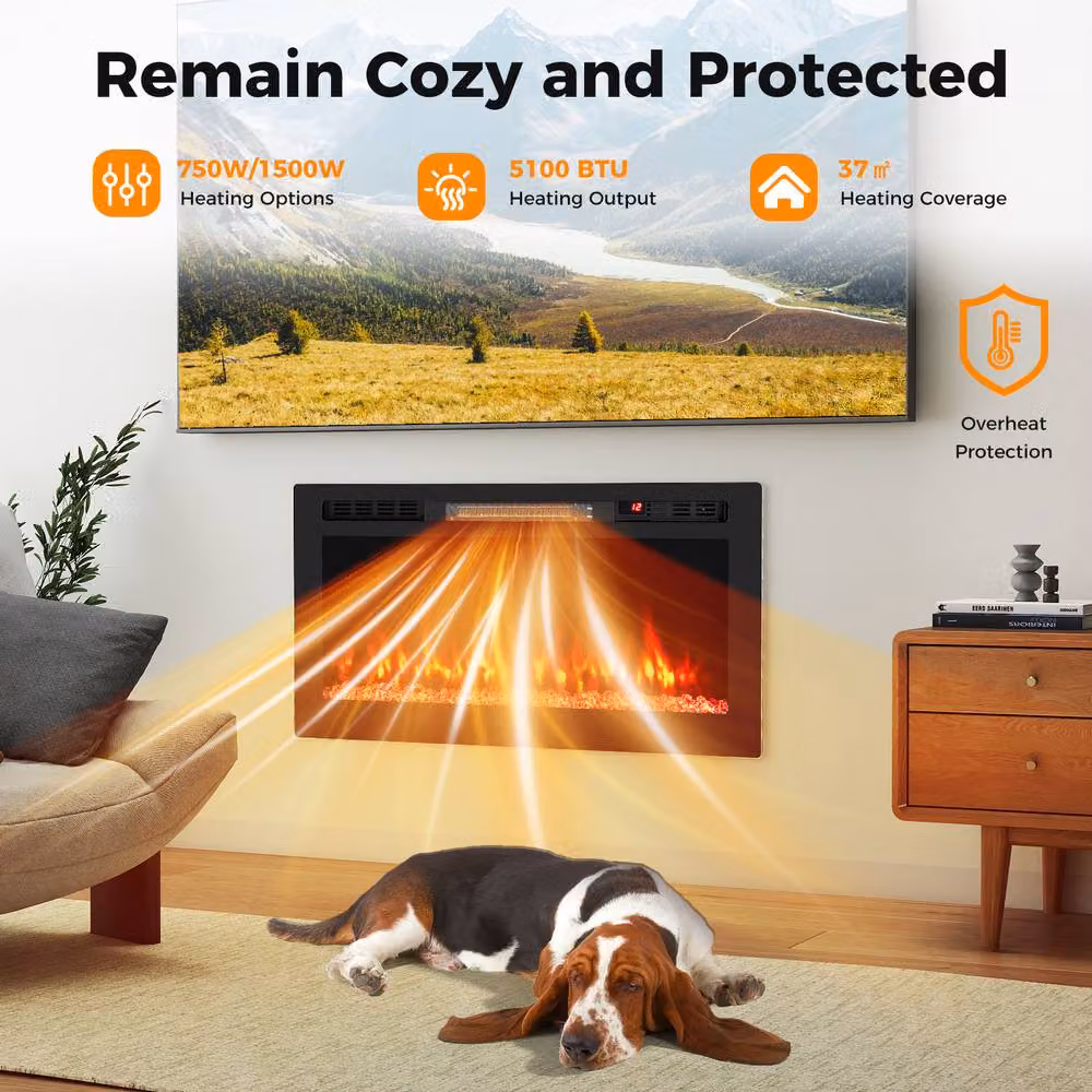 Costway Black Recessed and Wall-Mounted Electric Fireplace Heater with WiFi App Control, 1500W, W: 91.44 cm, H: 91.44 cm, D: 37 cm – 10
