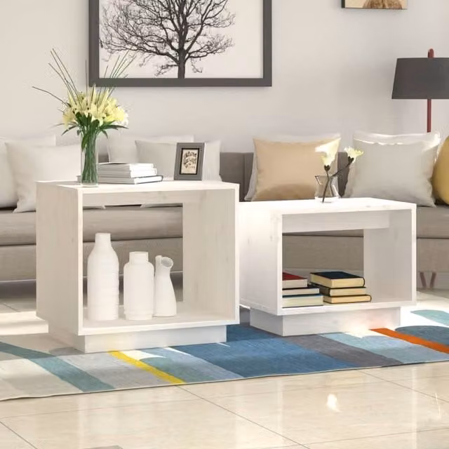 Berkfield Home Nesting Coffee Tables, Set of 2, White Solid Pine Wood – 1