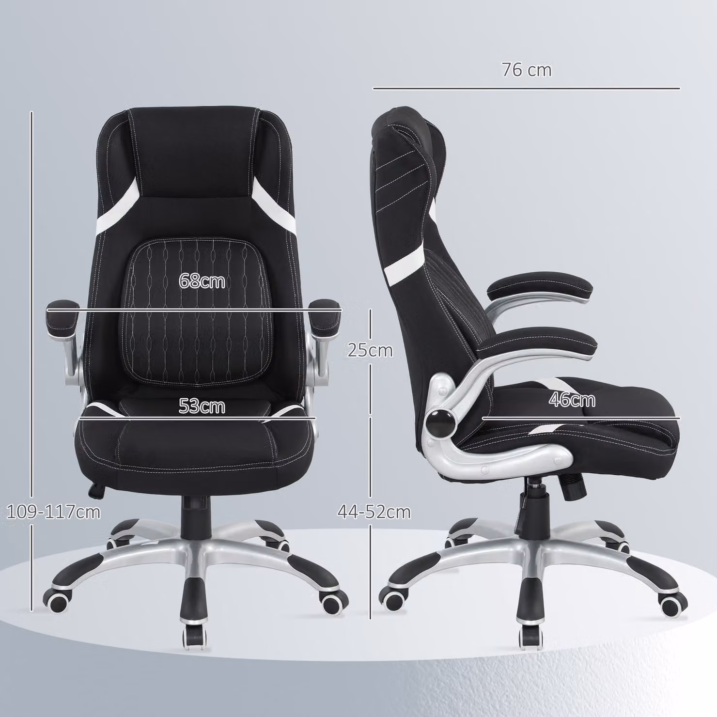 Vinsetto Black Linen-Look Task Chair with Adjustable Height, Swivel and Armrests – 3