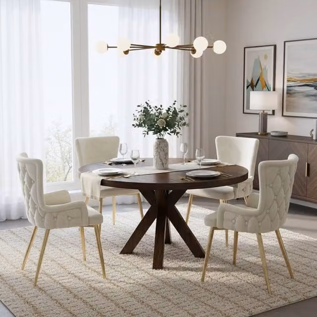 Rolipo Set of 4 Modern Beige Velvet Dining Chairs with Gold Metal Legs – 1