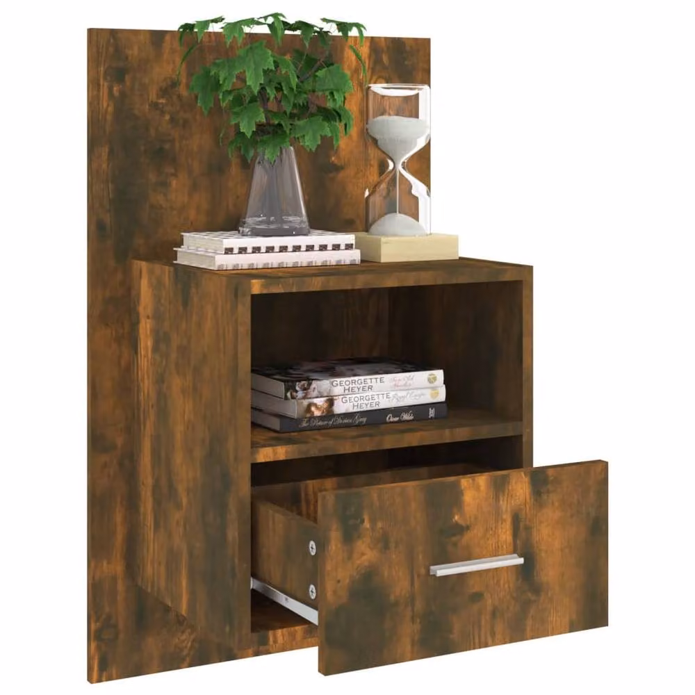 Berkfield Home Wall-mounted Bedside Cabinet in Smoked Oak Brown – 3