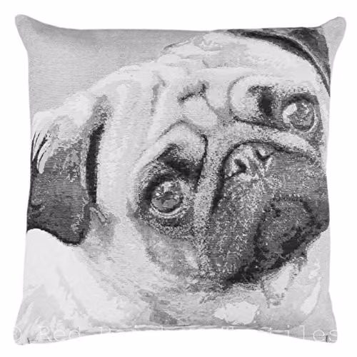 Rapport Home Urban Unique Tapestry Pug Photo Cushion, Black and White, W/D/H: 45.72 x 45.72 x 45.72 cm – 2