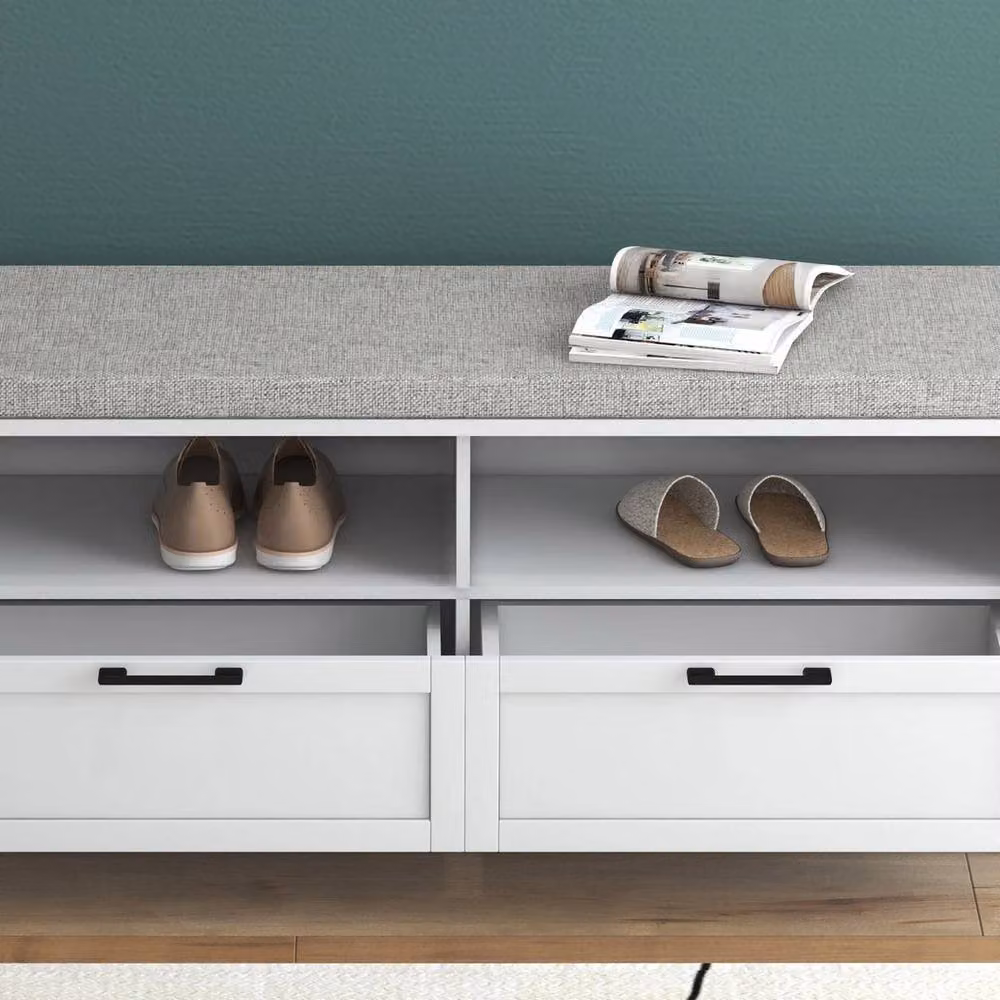 PAWNORA Shoe Bench with Removable Fabric Cushion in White, W: 100 cm, D: 15 cm – 3