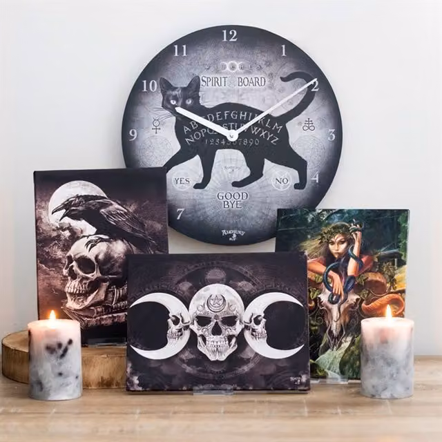 Alchemy Gothic Dark Goddess Skull Moon Canvas Plaque, Black, W: 19.0 cm, H: 25.0 cm