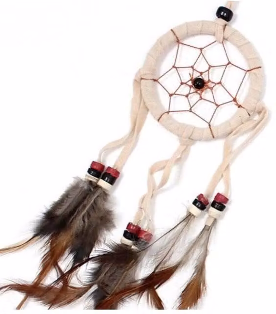 KDMD Bali Dreamcatcher Small Round Hanging Decor in Beige and Brown