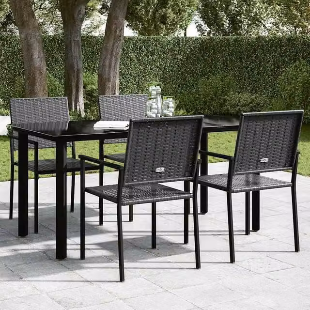 Berkfield Home Elegant Garden Dining Table in Black Steel and Tempered Glass, W: 160 cm, D: 80 cm, H: 74 cm