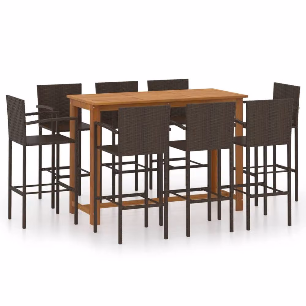 Berkfield Home 9 Piece Brown Acacia Wood and Powder Coated Steel Garden Bar Set – 2