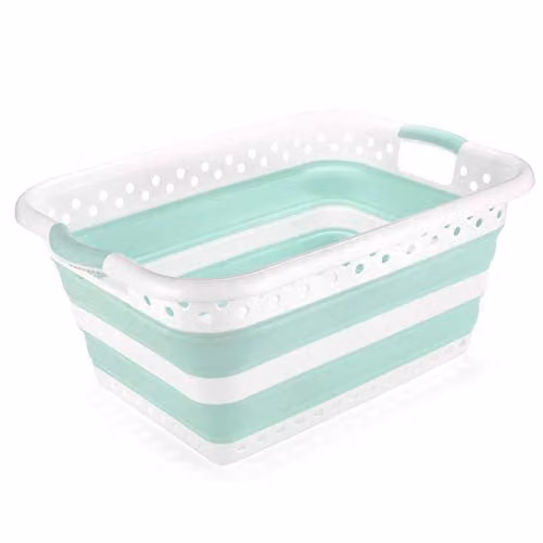 Addis Collapsible Laundry Basket, White and Aqua, 45L – 1