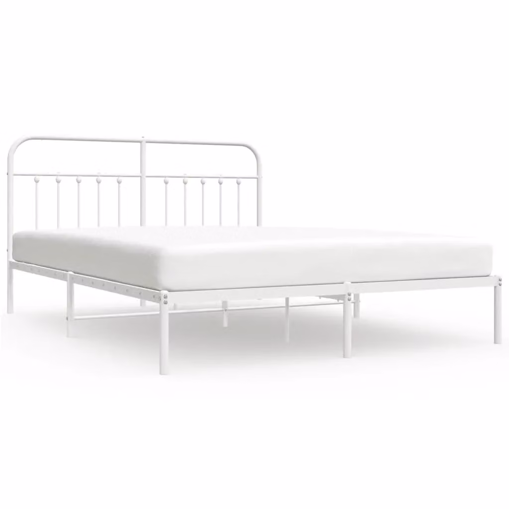Berkfield Home Metal Bed Frame with Headboard in White – 2