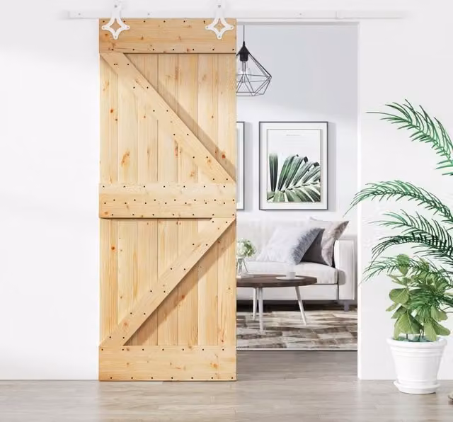Berkfield Home Rustic Sliding Door with Hardware Set, Solid Wood and Steel, Brown, W: 85 cm, H: 210 cm
