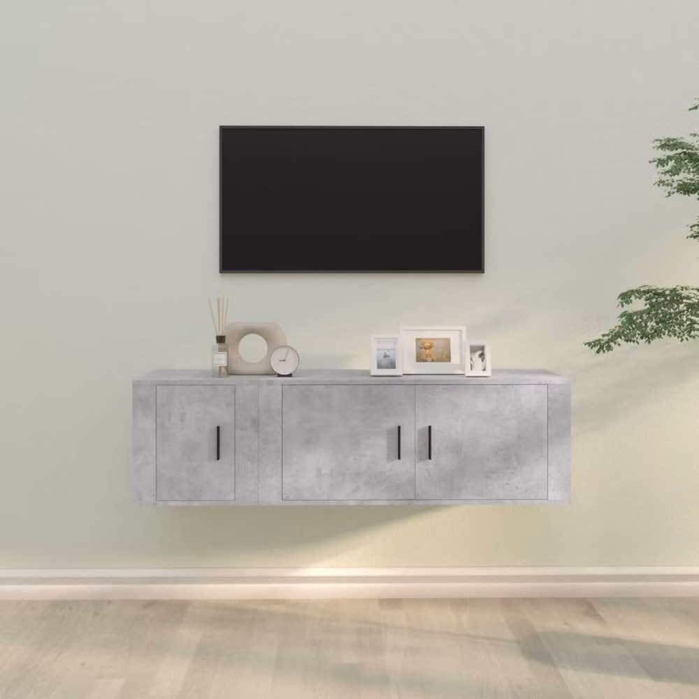 Berkfield Home Modern 2 Piece Wall Mounted TV Cabinet Set in Concrete Grey Engineered Wood – 1