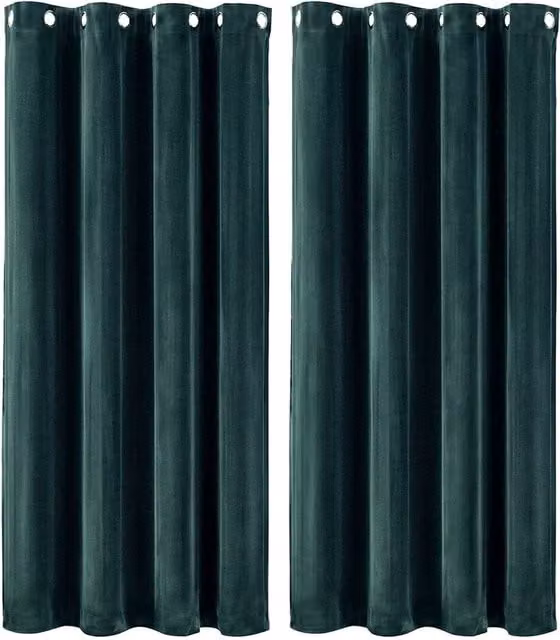 MARLOW Velvet Blackout Eyelet Curtains, Green, 2 Panels, Width: 168 cm, Height: 229 cm