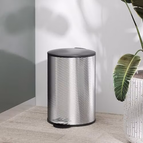 HOMCOM 20L Stainless Steel Pedal Bin with Soft-Close Lid and Removable Inner Bucket, Silver, H 35.0 x W 29.5 x D 20.0 cm – 2