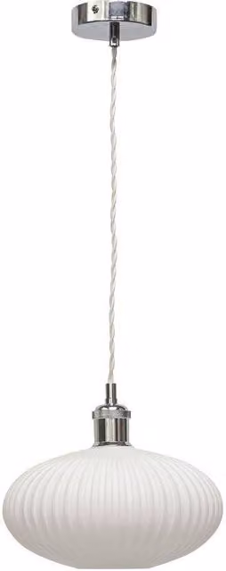 First Choice Lighting Baton Retro Pendant Fitting with White Ribbed Oval Glass and Chrome Finish – 1
