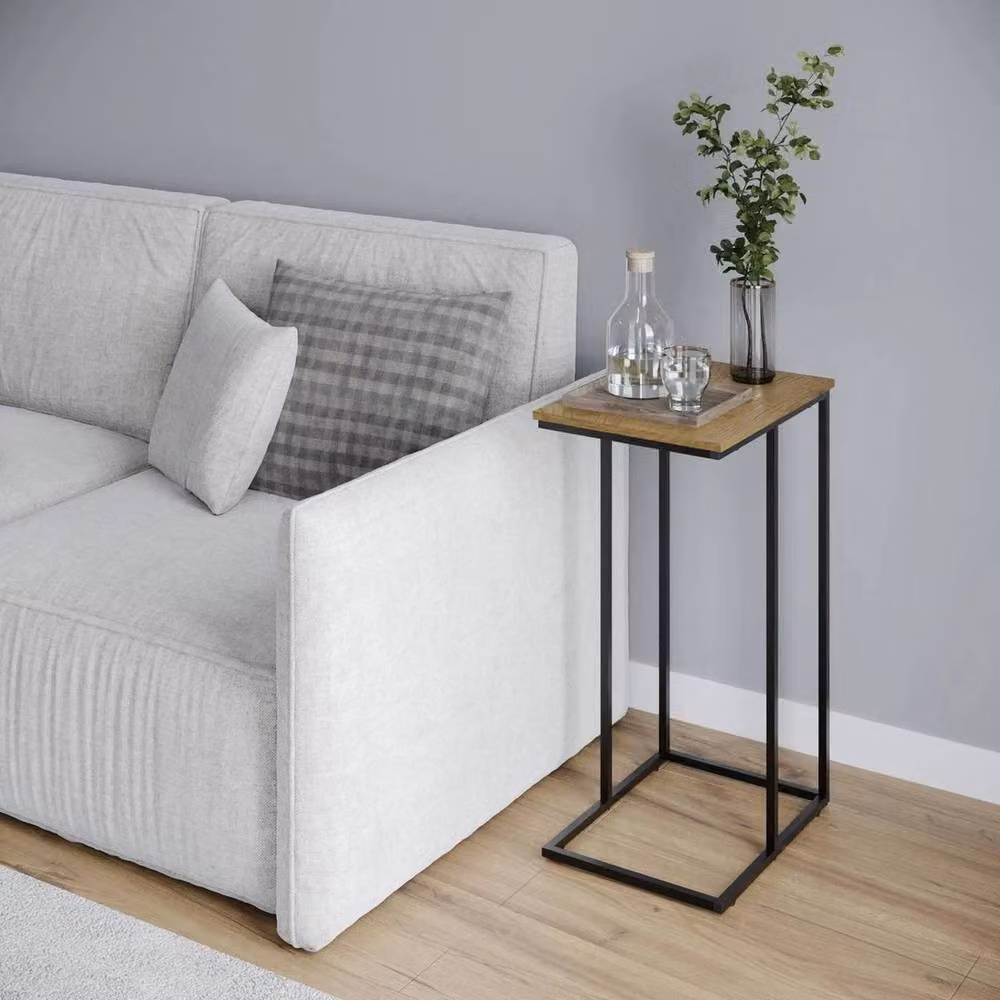 FORGEVIO Wild Oak C-Shaped Industrial Side Table with Steel Frame, W/D/H: 66 x 30 x 30 cm – 2