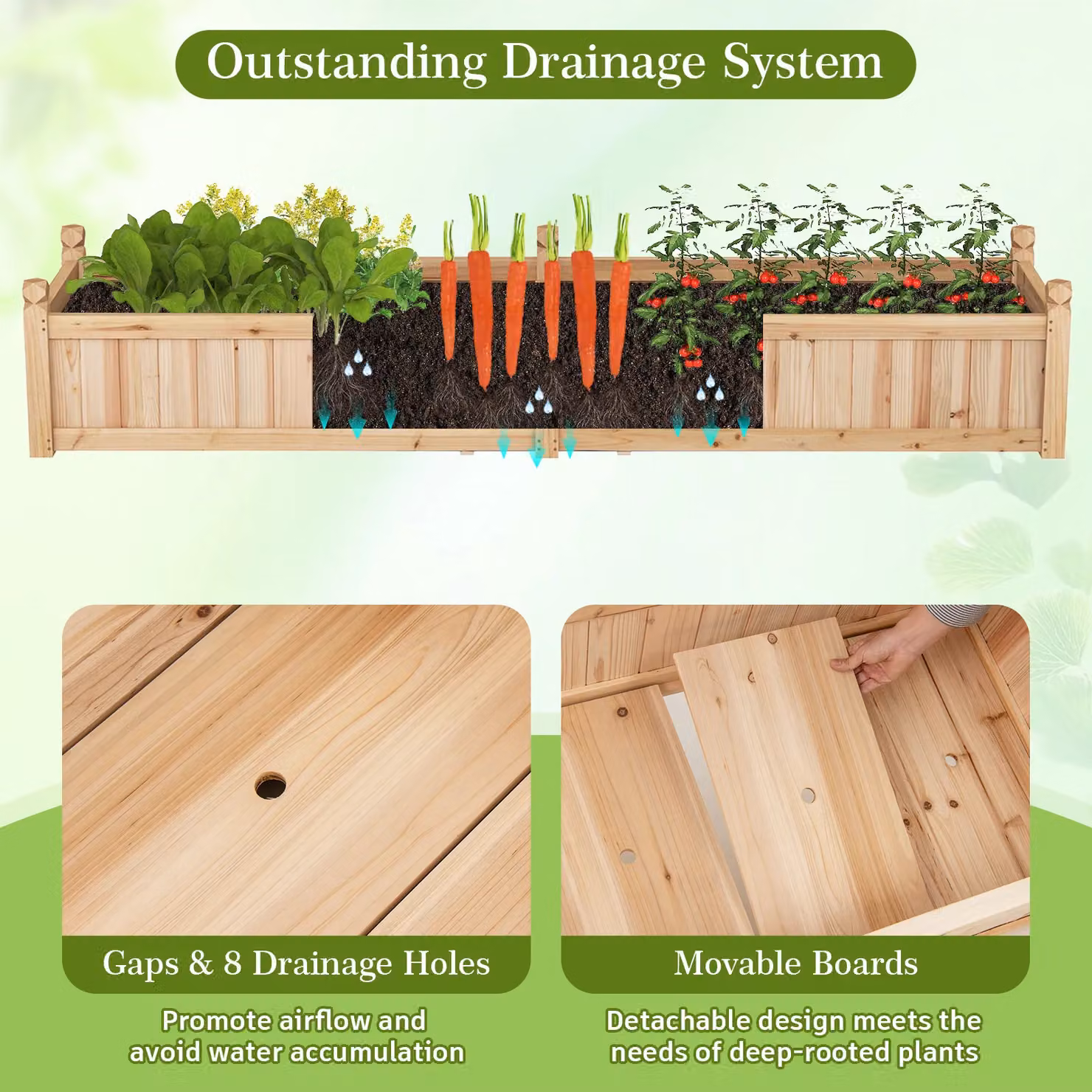 Gymax Large Wooden Raised Garden Bed Planter Box with Divider, Beige, W: 59.0 cm, D: 40.0 cm, H: 59.0 cm – 7