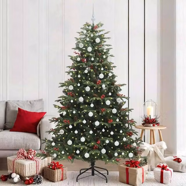 Berkfield Home Artificial Christmas Tree with 300 LEDs and Stand, Green, Height: 210 cm