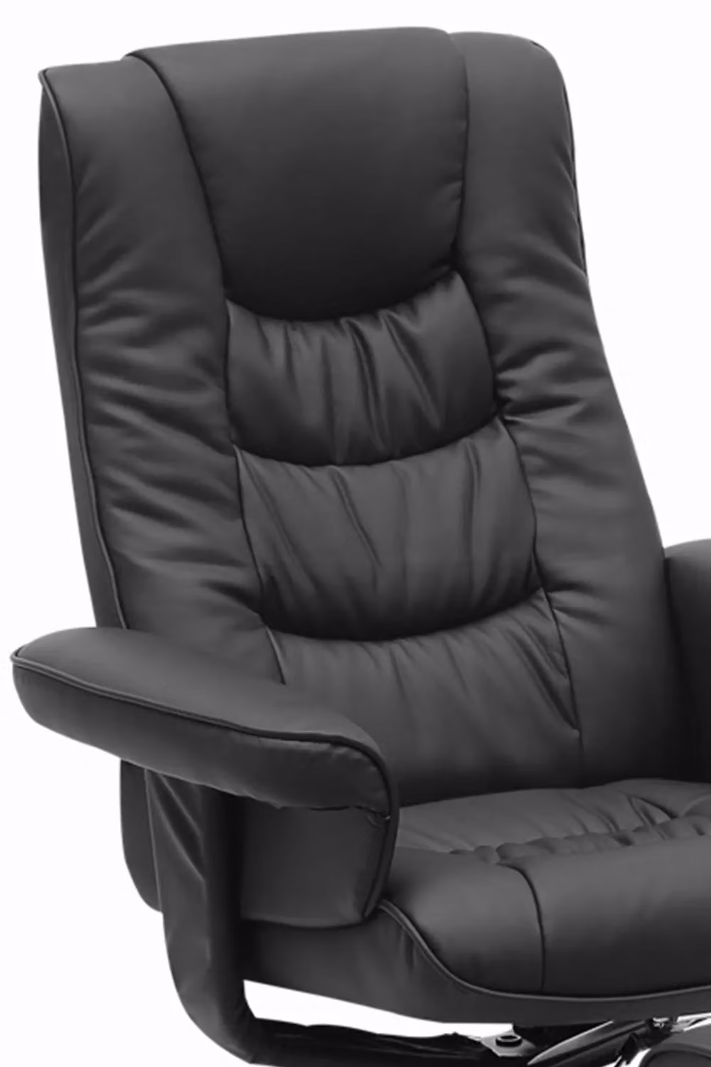 H&O Direct Luxury Black Synthetic Leather Swivel Recliner Set with Footstool – 3