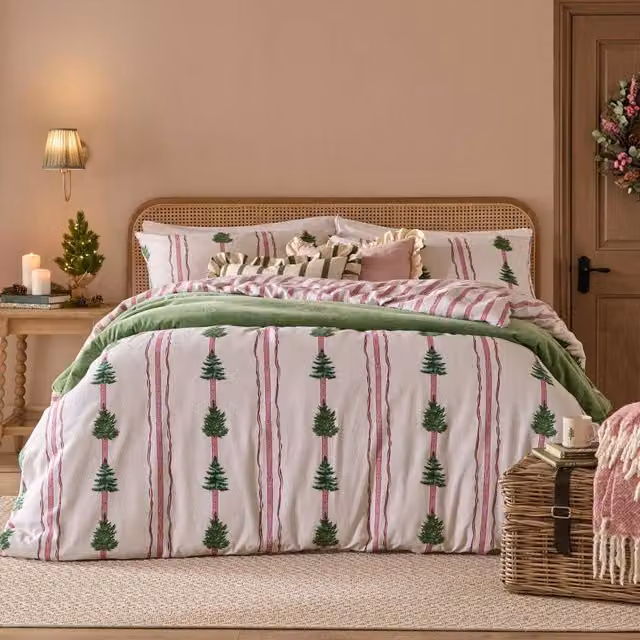 Wylder Spruce Stripe Reversible Brushed Cotton Duvet Cover Set in Natural White, Single