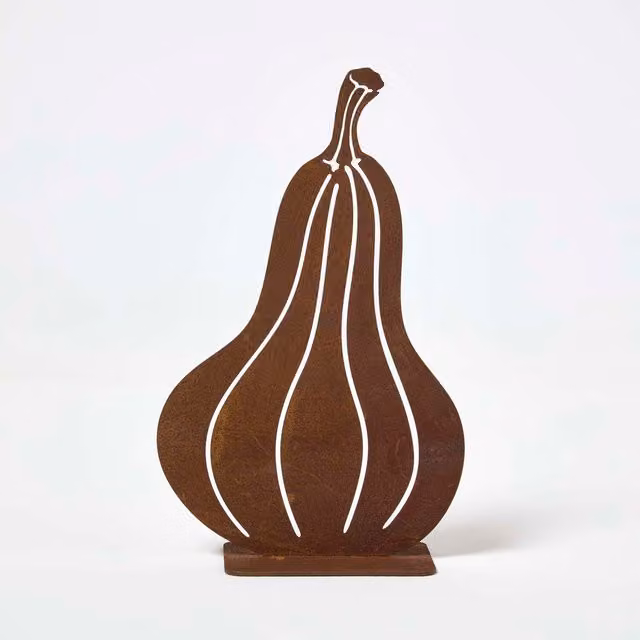 Homescapes Set of 2 Brown Steel Pumpkin Squash Garden Ornaments