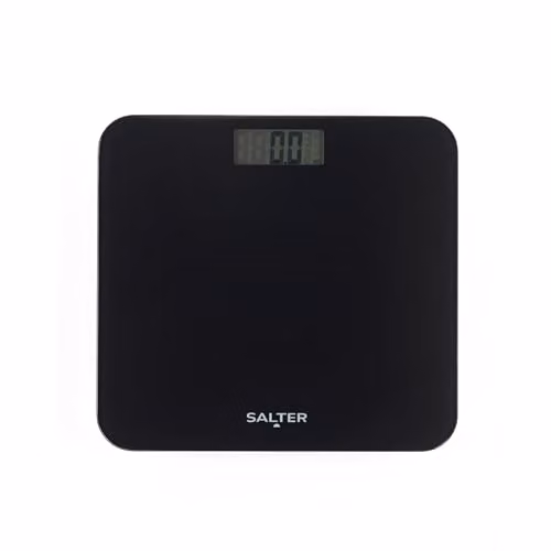 Salter Digital Bathroom Scale in Black with Toughened Glass Platform and LCD Display, 180kg Max Capacity