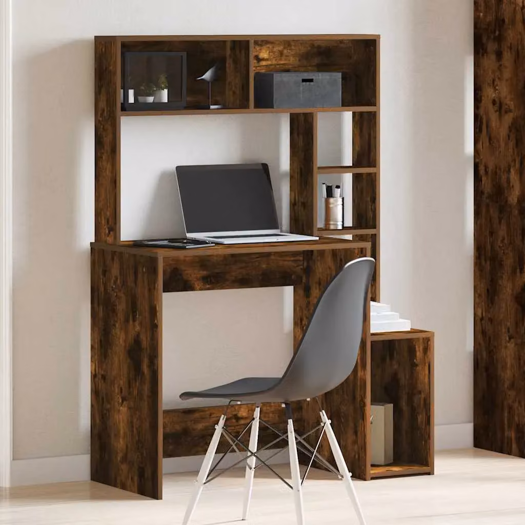 Berkfield Home Computer Desk with Shelves in Smoked Oak Brown, W/D/H: 100 x 45 x 140 cm – 3