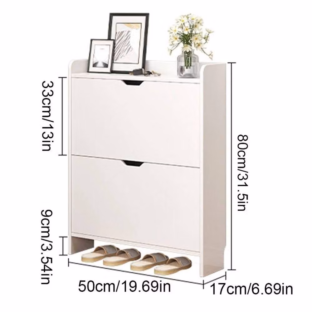 SPETLEK White 2-Drawer Shoe Cabinet with Tilting Compartments for Hallway Storage – 2