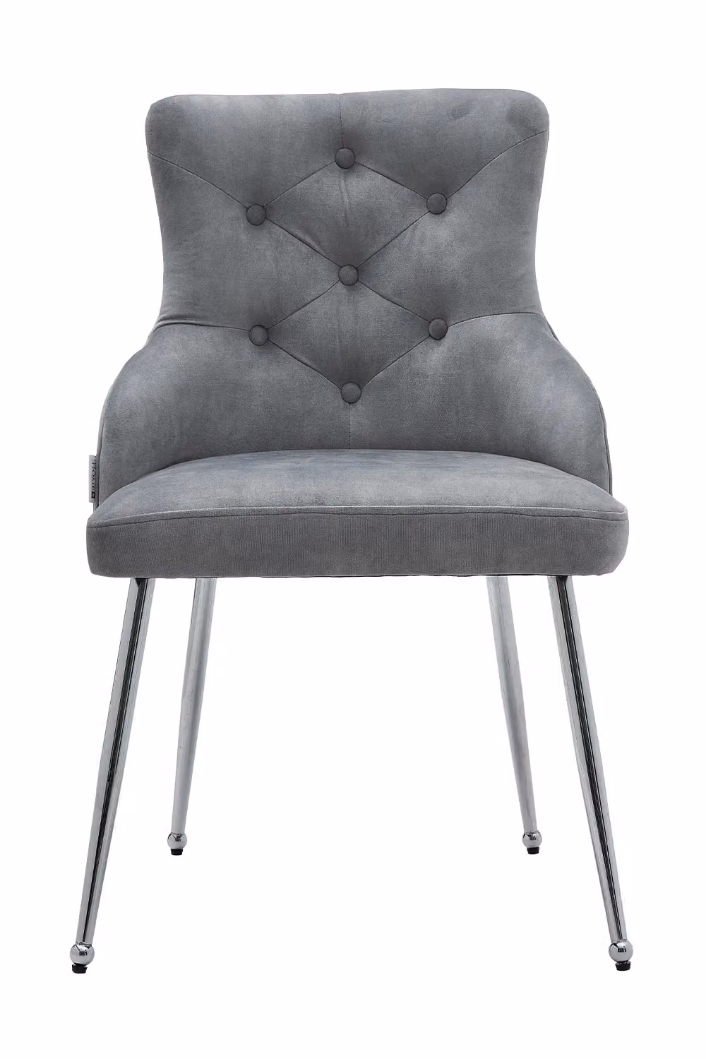 Living and Home Velvet Tufted Upholstered Dining Chair with Armrests in Grey – 2