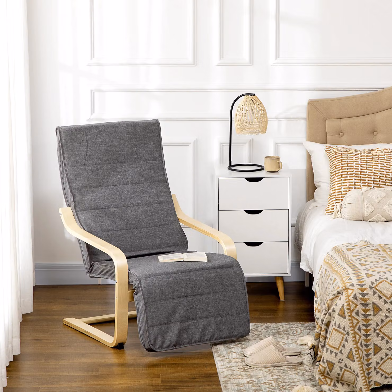 HOMCOM Reclining Lounge Chair with Adjustable Footrest and Armrests in Grey – 2