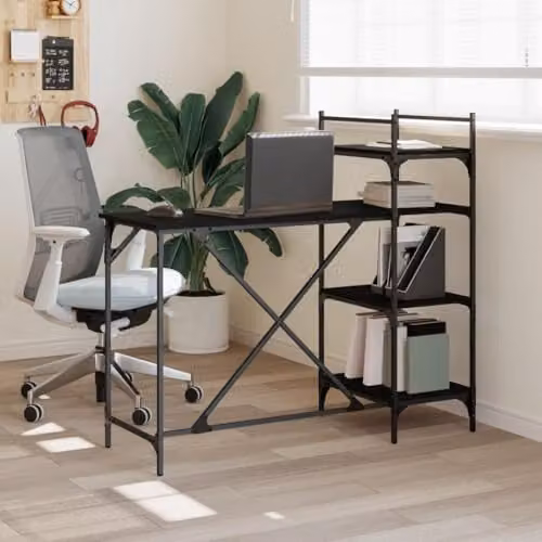 vidaXL Computer Desk with Shelves, Black, W/D/H: 120 x 47 x 109 cm – 2