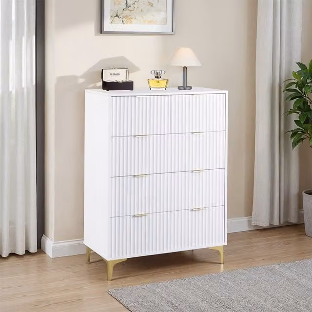 Seconique Miami 3 plus 2 Drawer Chest in White and Gold