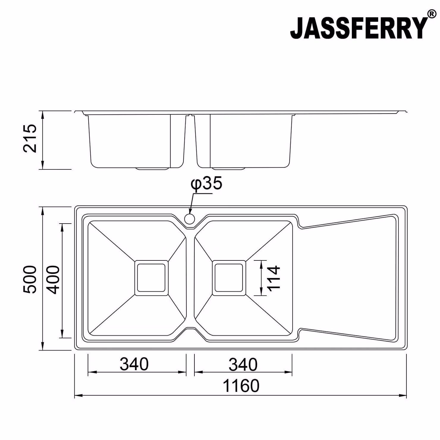 JASSFERRY Stainless Steel Double Bowl Kitchen Sink with Right Drainer in Silver – 2