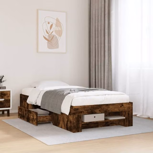 Berkfield Home Smoked Oak Bed Frame with Drawers, Brown, W: 90 cm, D: 200 cm