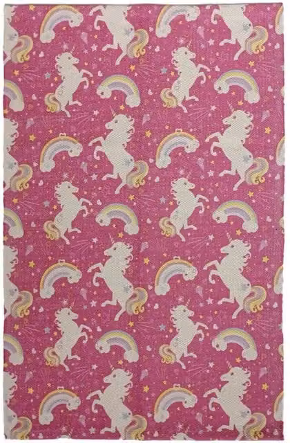New Edge Blinds Unicorns Printed Kids Rug, Multicolour, W: 90 cm, D: 60 cm